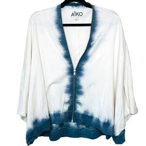 Aiko Blue Tie Dye Lightweight Zip Poncho Like Oversized Dolman Sleeve Top XS